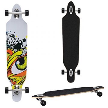 Longboard von [pro.tec] (104 x 23 x 9.5 cm) - ABEC 7-Kugellager - Skateboard / Dropped Through/ Freeride Board / Cruising Board / Retro Board - Farbe: grau - schwarz - gelb -